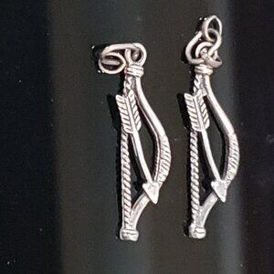 Two Silver 3D Cupids Bow and Arrow Archery Charms